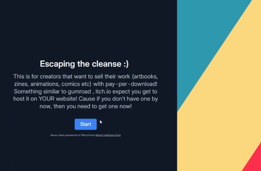 Escaping the cleanse :)
This is for creators that want to sell their work (artbooks, zines, animations, comics etc) with pay-per-download! Something similar to gumroad , itch.io except you get to host it on YOUR website! Cause if you don't have one by now, then you need to get one now!