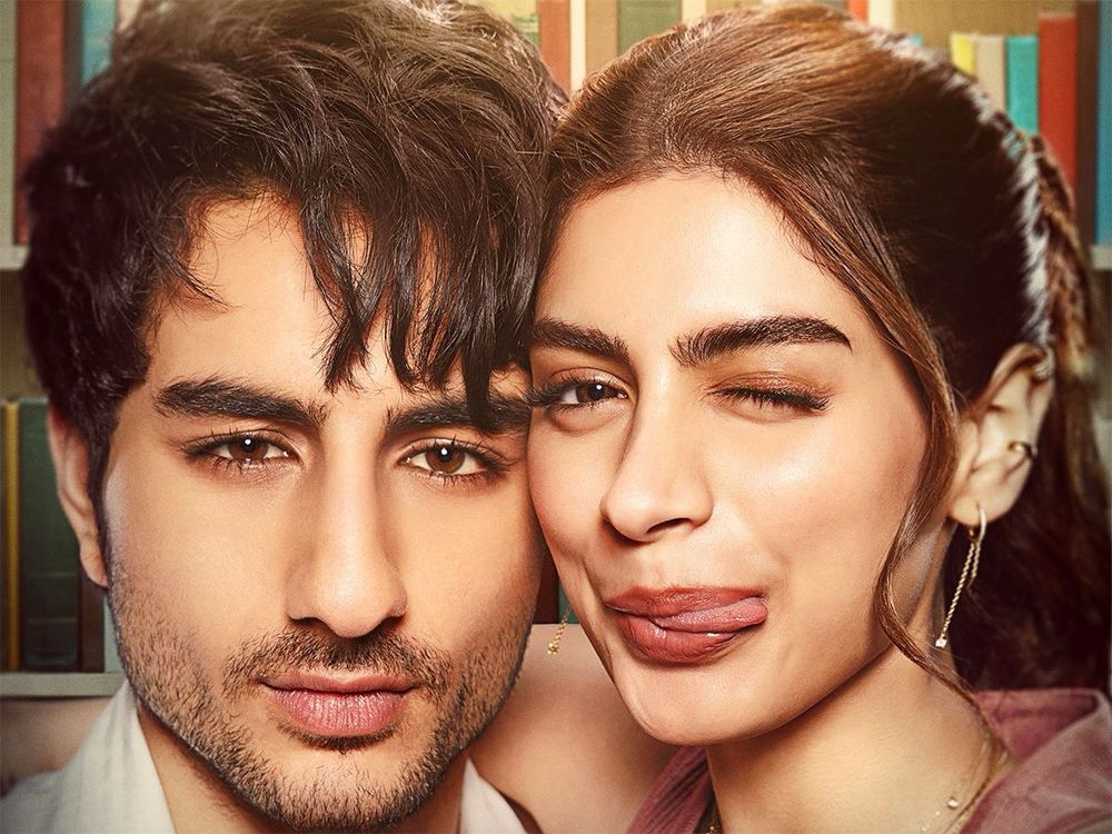 Photo of Khushi Kapoor with Ibrahim Ali Khan. Khushi has her tongue sticking out. 