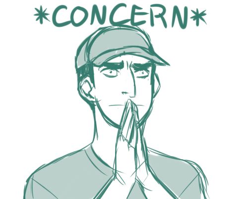 The iconic "concern" meme. It's a green sketch of a guy with thick eyebrows, short hair, a tshirt, and a plain baseball cap pressing his hands together as he holds them in front of his mouth. He looks very concerned. At the top, it reads "*CONCERN*"