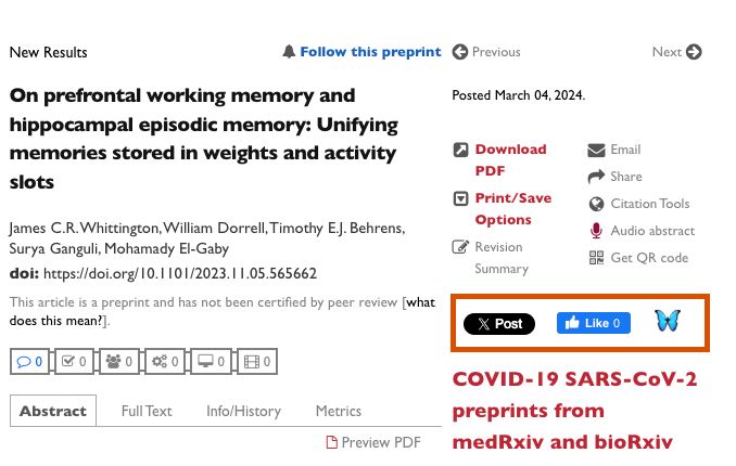 A screenshot of a paper on bioarxiv illustrating the lack of blue sky share button! 