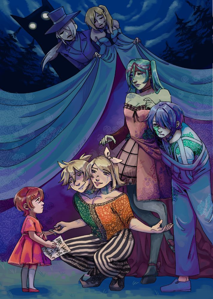 Imagen inspirada en la canción Dark Wood Circus. En ella se muestra una escena nocturna en un bosque. Una joven es cogida de la mano y animada a entrar al circo por los hermanos siameses Rin y Len que tienen a sus espaldas al canibal Kaito y a la quimera Miku. Todos ellos se situan frente a una carpa que resulta ser el vestido de una mujer gigante, Neru que es acompañada por otra, Haku. ambas observan la escena que se desarolla a sus pies