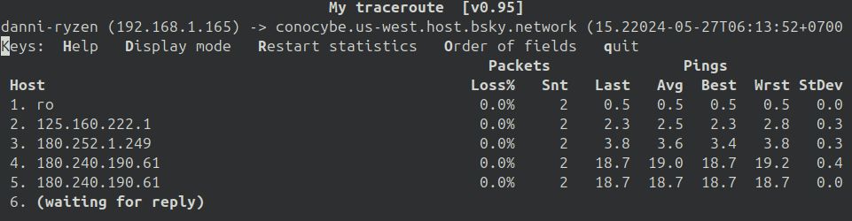 mtr from my ISP to conocybe PDS, unreachable.