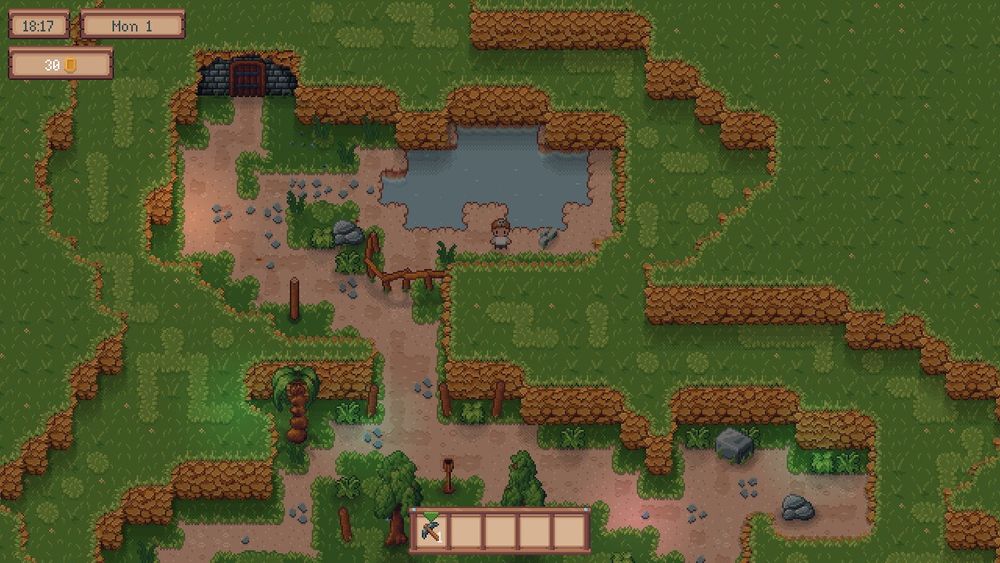 Screenshot of a mysterious door in a pixel art game.