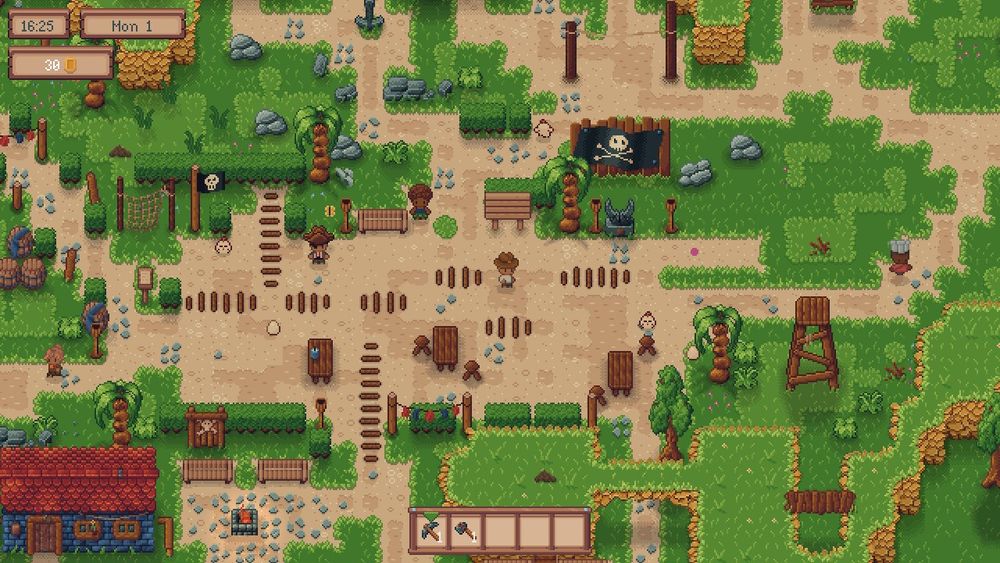 Screenshot of a pirate town center.