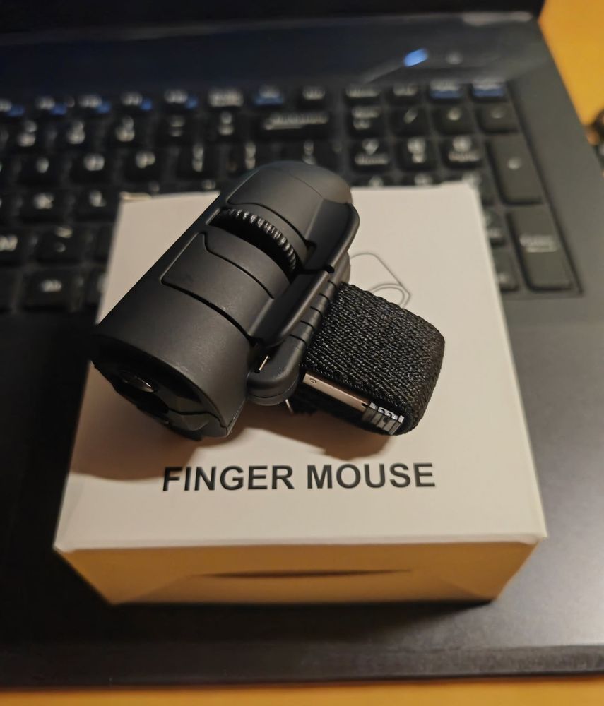 A finger operated computer mouse. 