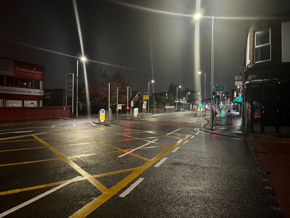 Oxford Road in Rusholme in Manchester very early in the morning.