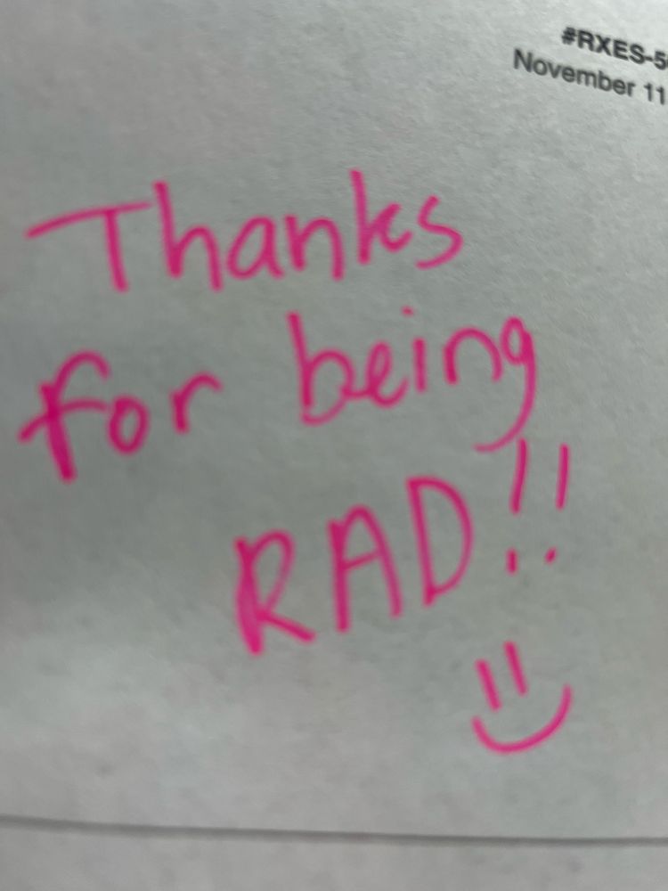 Handwritten note from super sticker club reading ‘thanks for being RAD!!’
