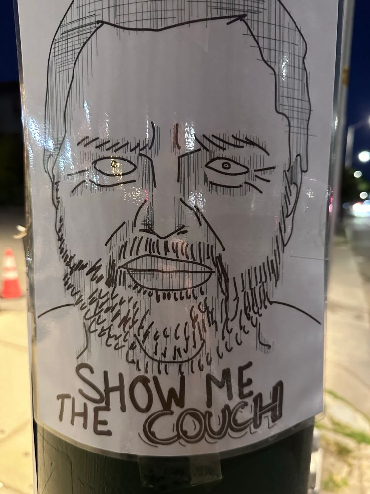 A drawing of JD Vance that says show me the couch 
