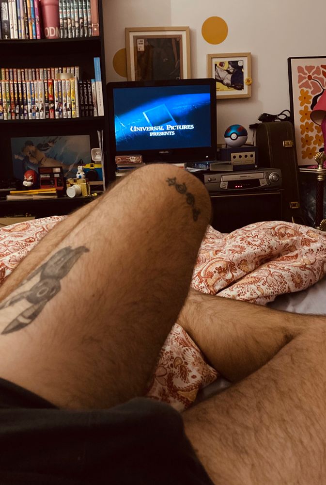 My bugle and thighs in front of the TV Watching Casper the movie 