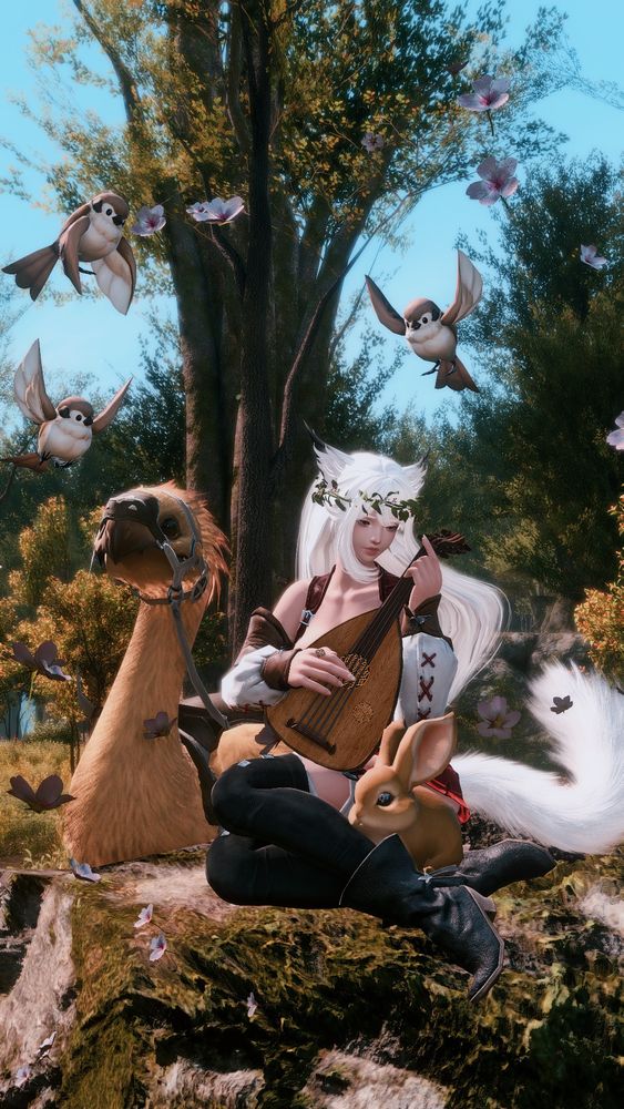 Poppy playing a lute surrounded by wild life. She's living her Disney dreams. 
