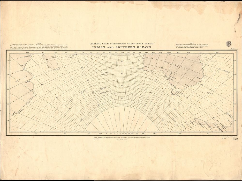 Admiralty Gnomonic Chart of the Indian and Southern Oceans, for use in plotting great circle tracks
