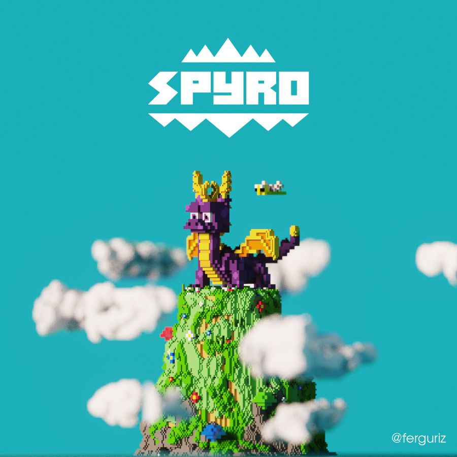 3D illustration of Spyro the Dragon (PS1, Insomniac Games)