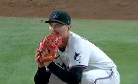 Marlins reliever Calvin Faucher after getting out of a bases-loaded one-out jam against the Astros