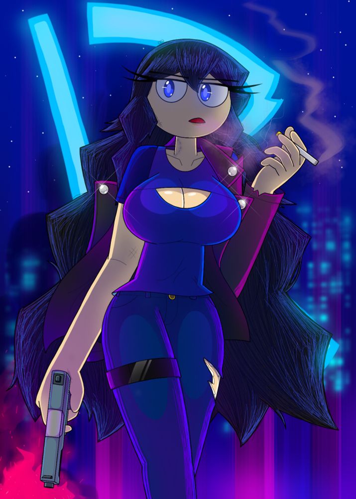 Sulena Aura (or Roopie) in her signature brawling outfit stops crime from beginning.
And looking cool doing it ;3 💙💖💙💖