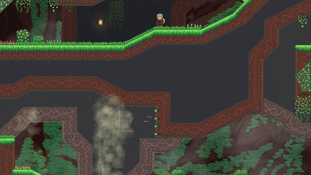 A screenshot from the second area of the game, showcasing the ability to look down.