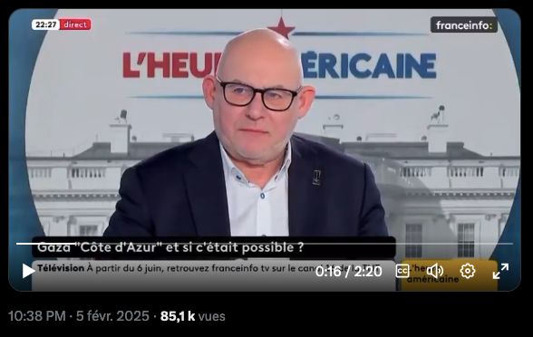 Capture d'écran du président de l'Union des métiers de l'hôtellerie-restauration Franck Delvaux, invité à évaluer les "atouts" de la bande de Gaza.