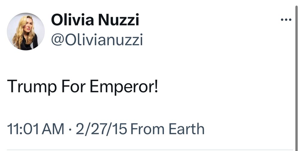 Olivia Nuzzi tweeting “Trump For Emperor!” on February 27, 2015