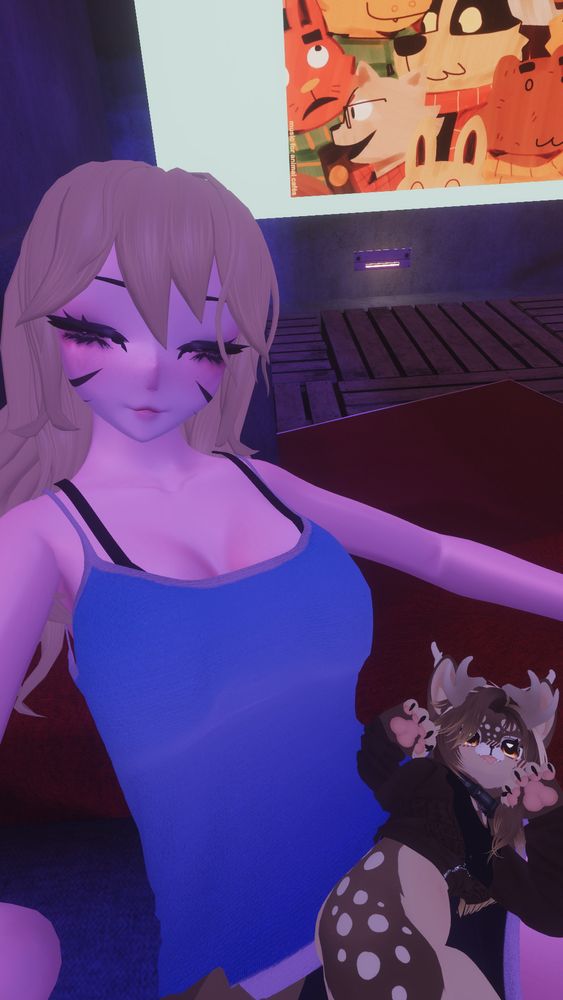 You ever have to go to the bathroom but can't because there's a pet in your lap? Anyways here's a hot blonde with a deer creature in hers.