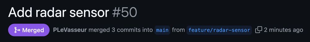 A screenshot of a merged pull request, adding a radar sensor