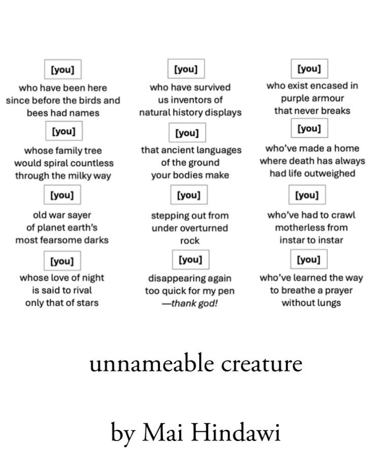 Poem titled unnameable creature by Mai Hindawi