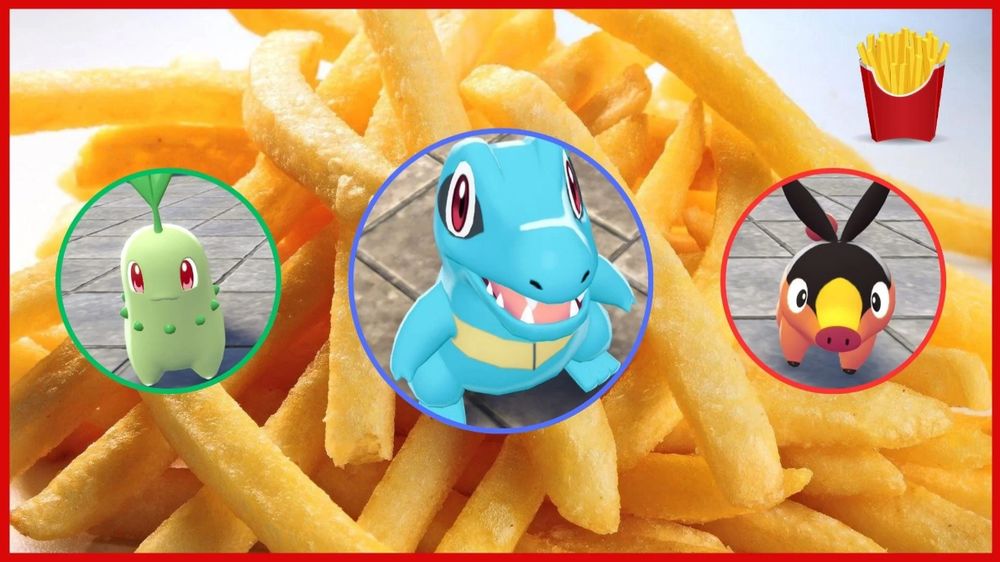 The starting Pokemon from Legends ZA displayed caringly in front of golden, crisp McDonald's fries