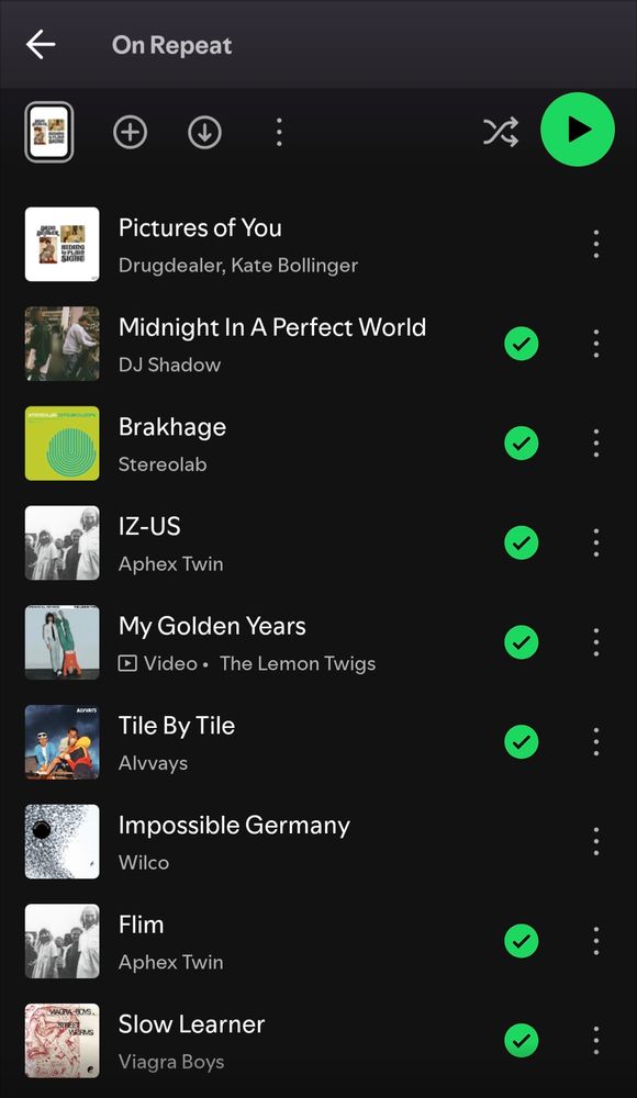 Top 9 songs from Spotify on repeat 