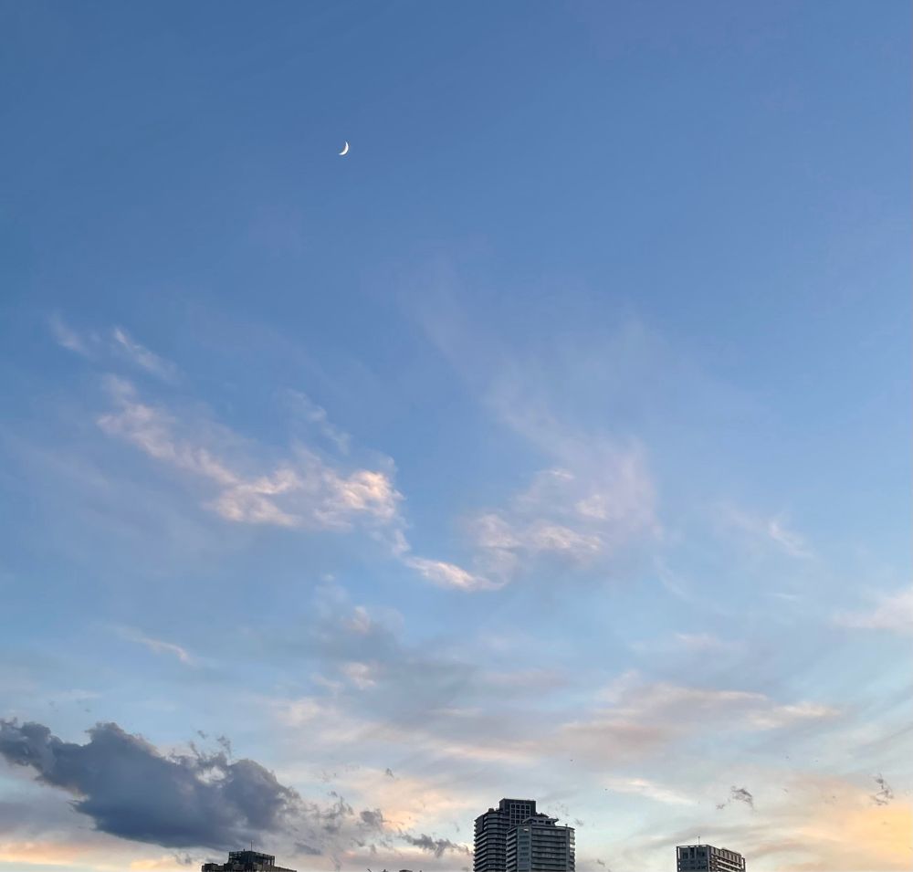 夕焼け色の雲を見てたら上の方で三日月が光ってた