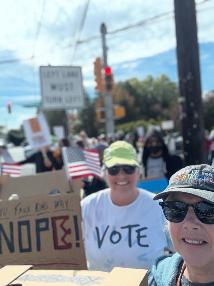 Me in a VOTE t-shirt and my sister with No Faux Kings signs at Tinton Falls, NJ  #nokings protest
