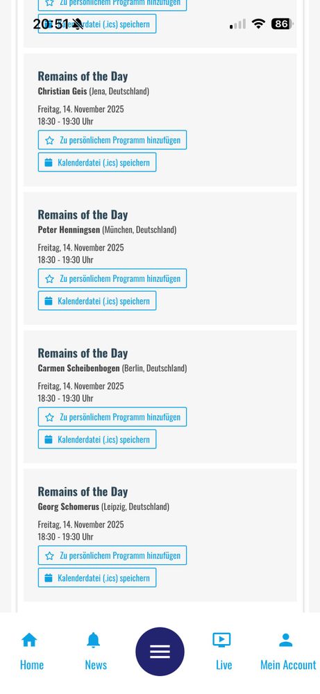 Screenshot des Programms der Jahrestagung der Deutschen Gesellschaft für Neurologie, mit Ankündigung „ME/CFS: ein Statement mit Folgen“