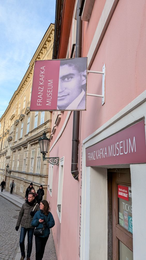 A photo of the entrance to the Kafka Museum in Prague. 
