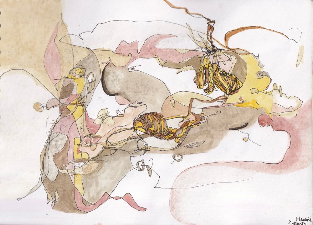 Neutrals, pinks, yellows, tans watercolors. Fill organic abstract curvy lines