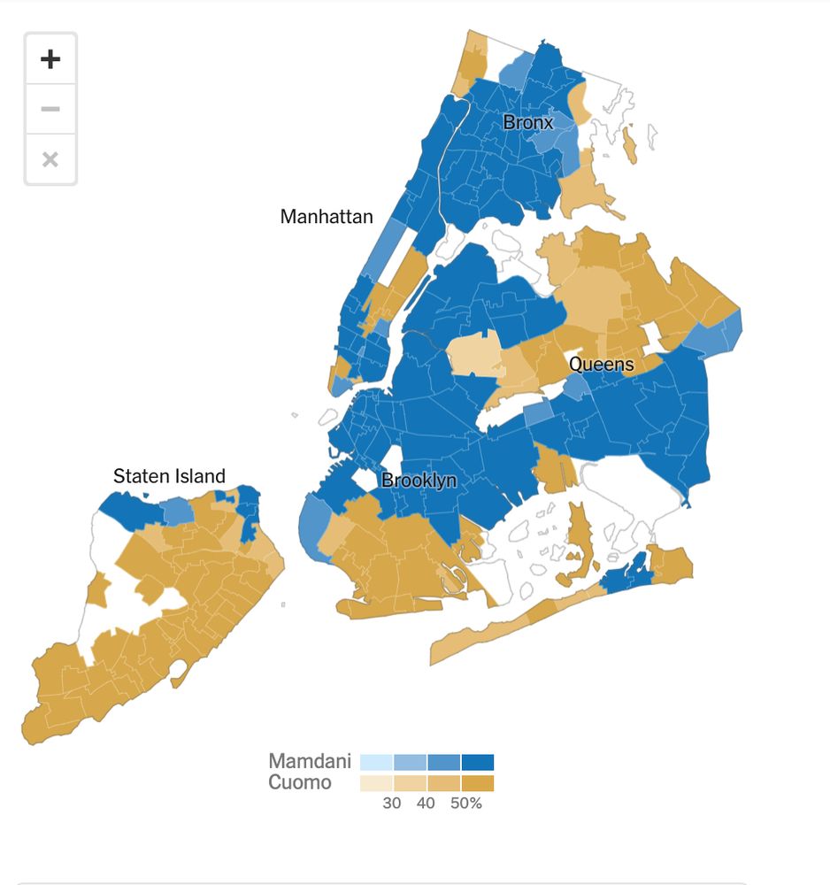 NY Times map of votes for Mamdani and Cuomo, which can be used as a dating guide.