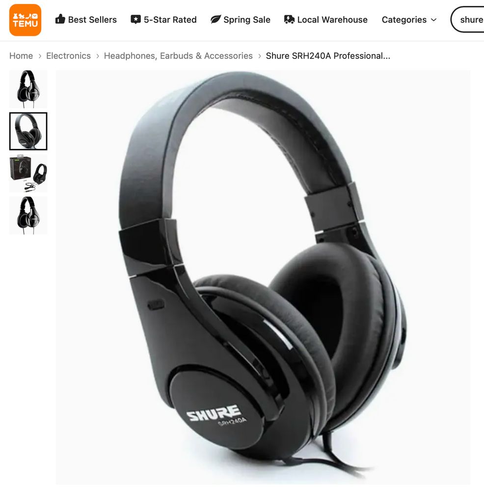 Shure headphones on Temu