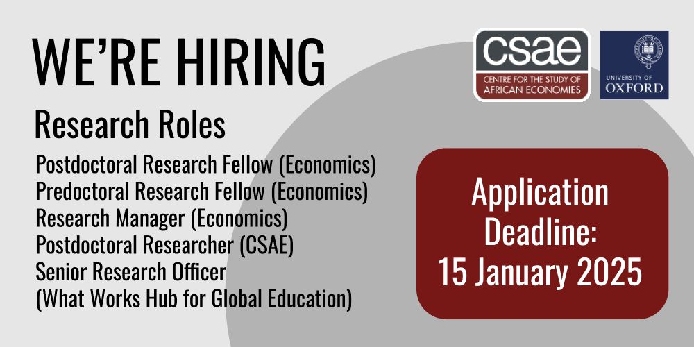 we're hiring graphic with list of roles. Includes CSAE logo and red box with application deadline: 15 Jan 2025