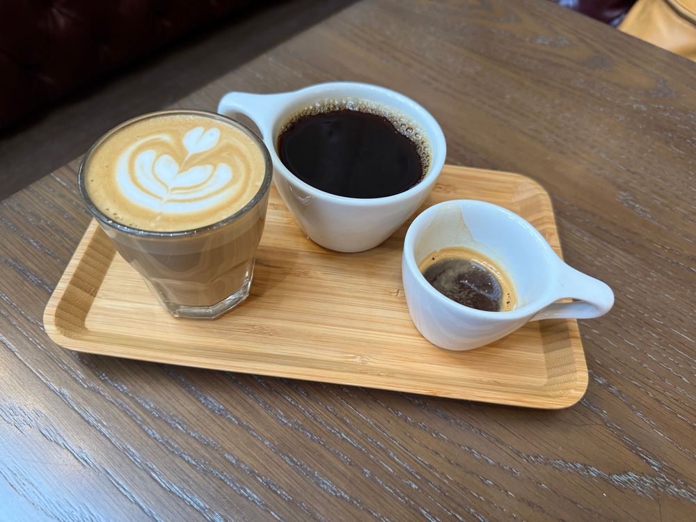Pic of my Trifecta coffee order this morning, three coffee drinks  