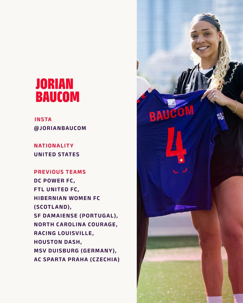 Jorian Baucom player profile
Insta: @jorianbaucom
Nationality: United States
Previous Teams: DC Power FC, FTL United FC, Hibernian Women FC (Scotland), SF Damaiense (Portugal), NC Courage, Houston Dash, MSV Duisburg (Germany), AC Sparta Praha (Czechia)