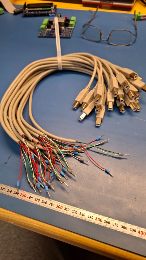 Some USB A cables cut and wired to work as power cords.