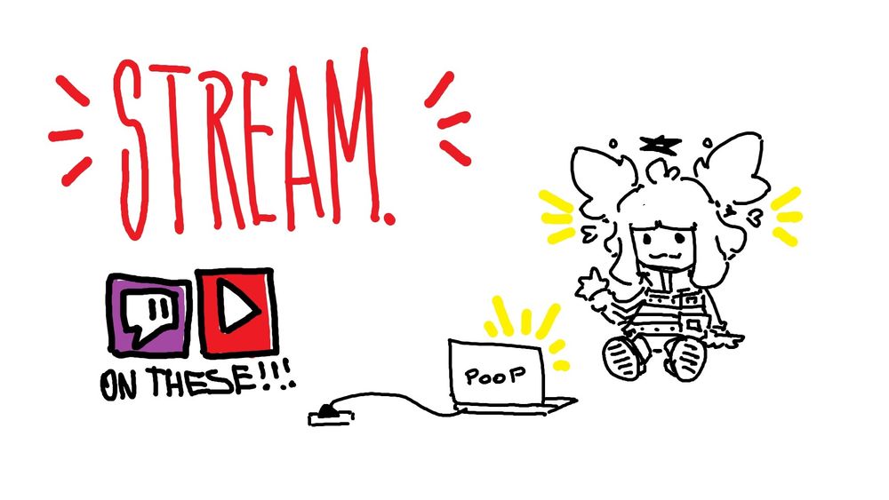 A thumbnail of my persona just sitting in front of a laptop, streaming. Made in glorious MS Paint.