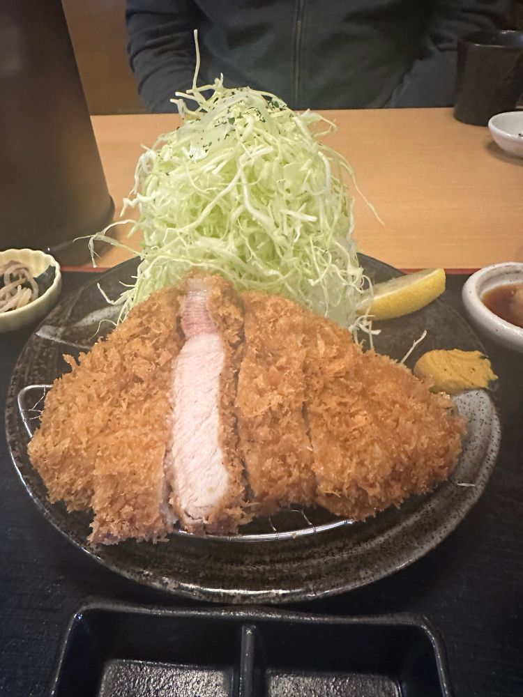 Tonkatsu with a several inches high pile of cabbage 