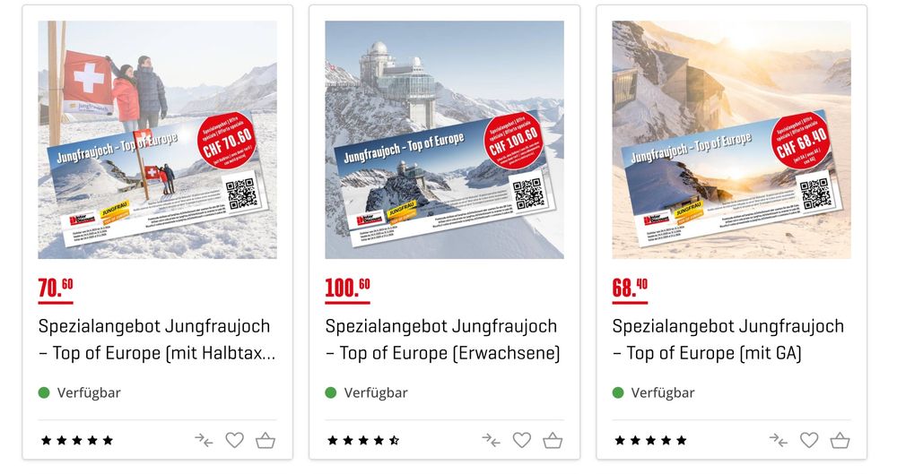 Drei Angebote für auf die Jungfrau, je nach Voraussetzungen 