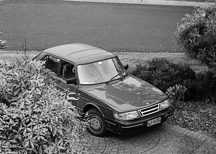 My clapped-out old Saab, parked in a friend’s driveway.