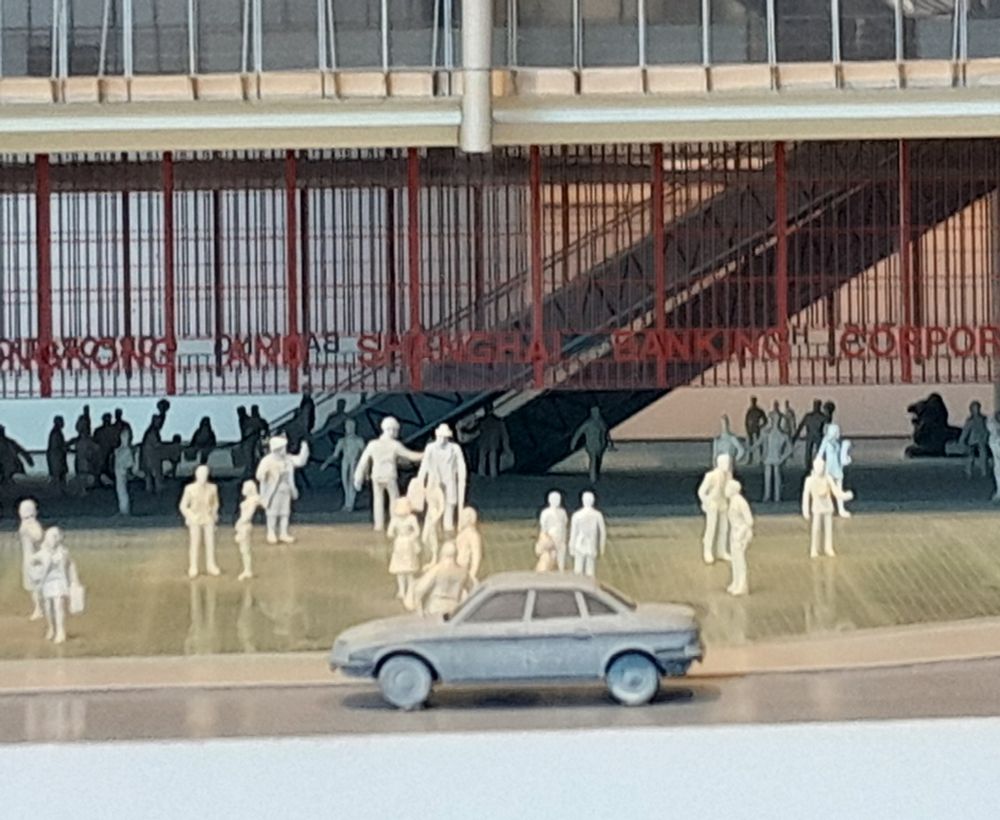 NSU RO-80 outside Hong Kong and Shanghai Bank tower, Hong Kong.