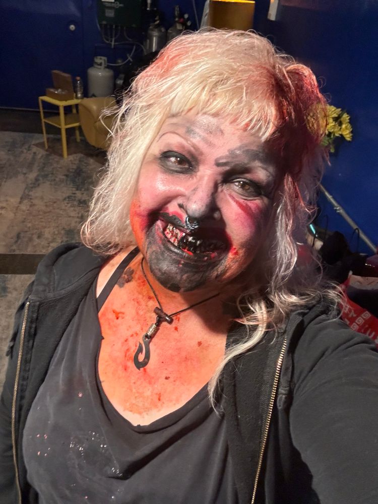 I am a zombie and wow there is a lot of sticky shit on my face.