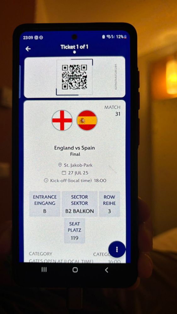 Picture of a ticket to the Euro final