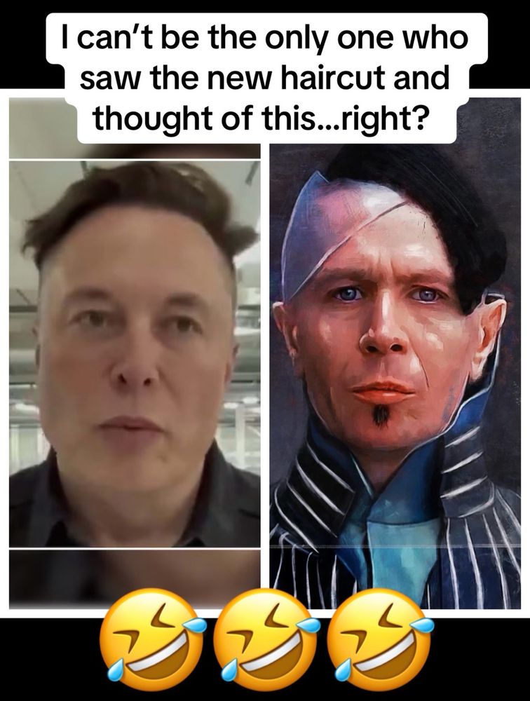 Elon Musk new haircut next to villain from the fifth element movie. 