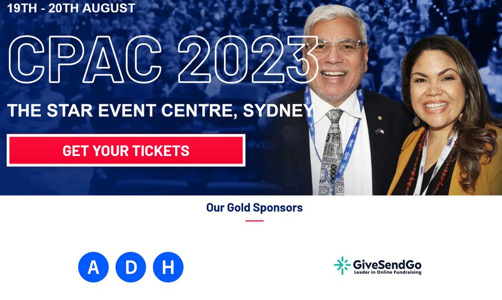 A beaming Warren Mundine & Jacinta Price promoting CPAC 2023.