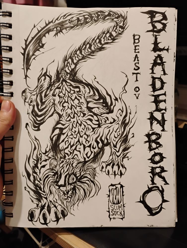 Beast of bladenboro bobcat design ink drawing 