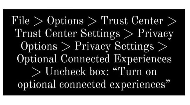 Steps to opt out of MS collecting your work for their AI for free: 
File > Options > Trust Center > Trust Center Settings > Privacy Options > Privacy Settings > Optional Connected Experiences > Uncheck box: "Turn on optional connected experiences"