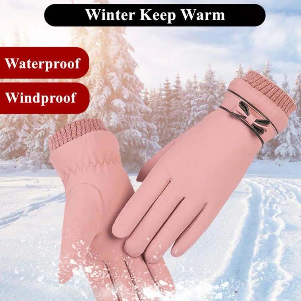 Cycling Gloves 1 Pair Fashion Bowknot Decor Soft  Autumn Winter Elastic Cuffs Touch Screen Thermal Gloves Hand Protect Cover