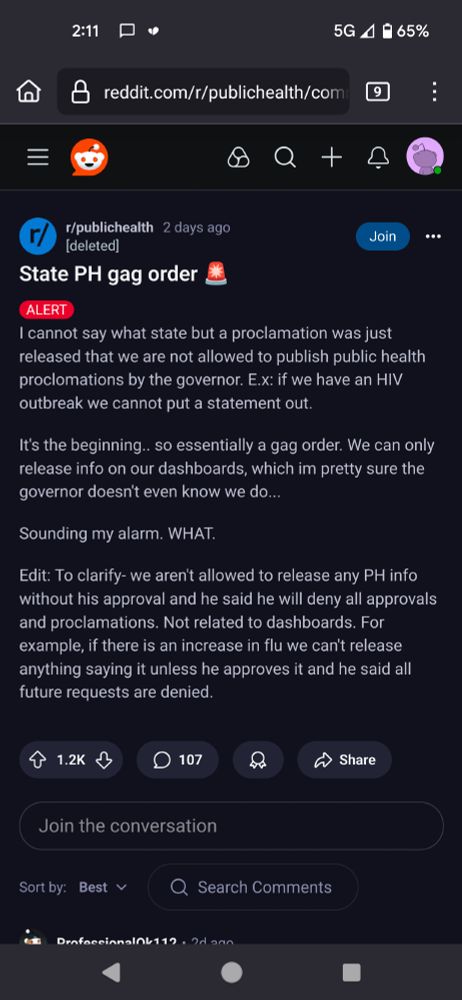 Public health official describing that the state governor (state not named) has declared that all public health proclamations must be approved by him and that all requests and public releases will be denied.